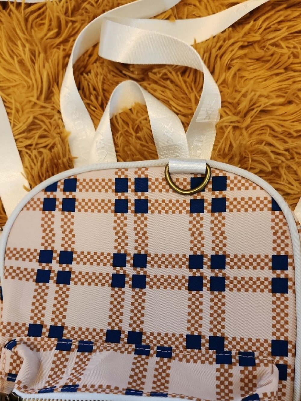 Thread Wallets Plaid Mini Backpack with Blue & Tan Check Pattern - Picture 4 of 7